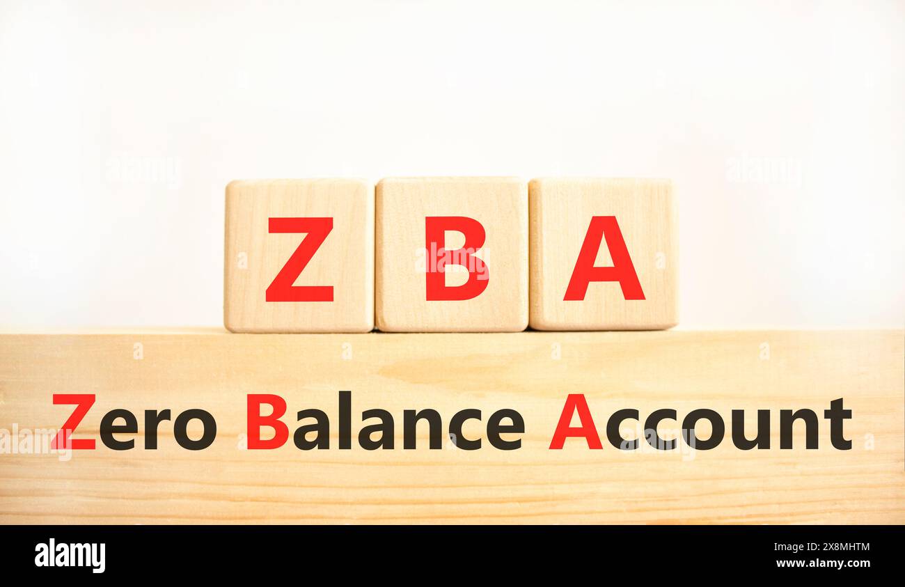 ZBA zero balance account symbol. Concept words ZBA zero balance account