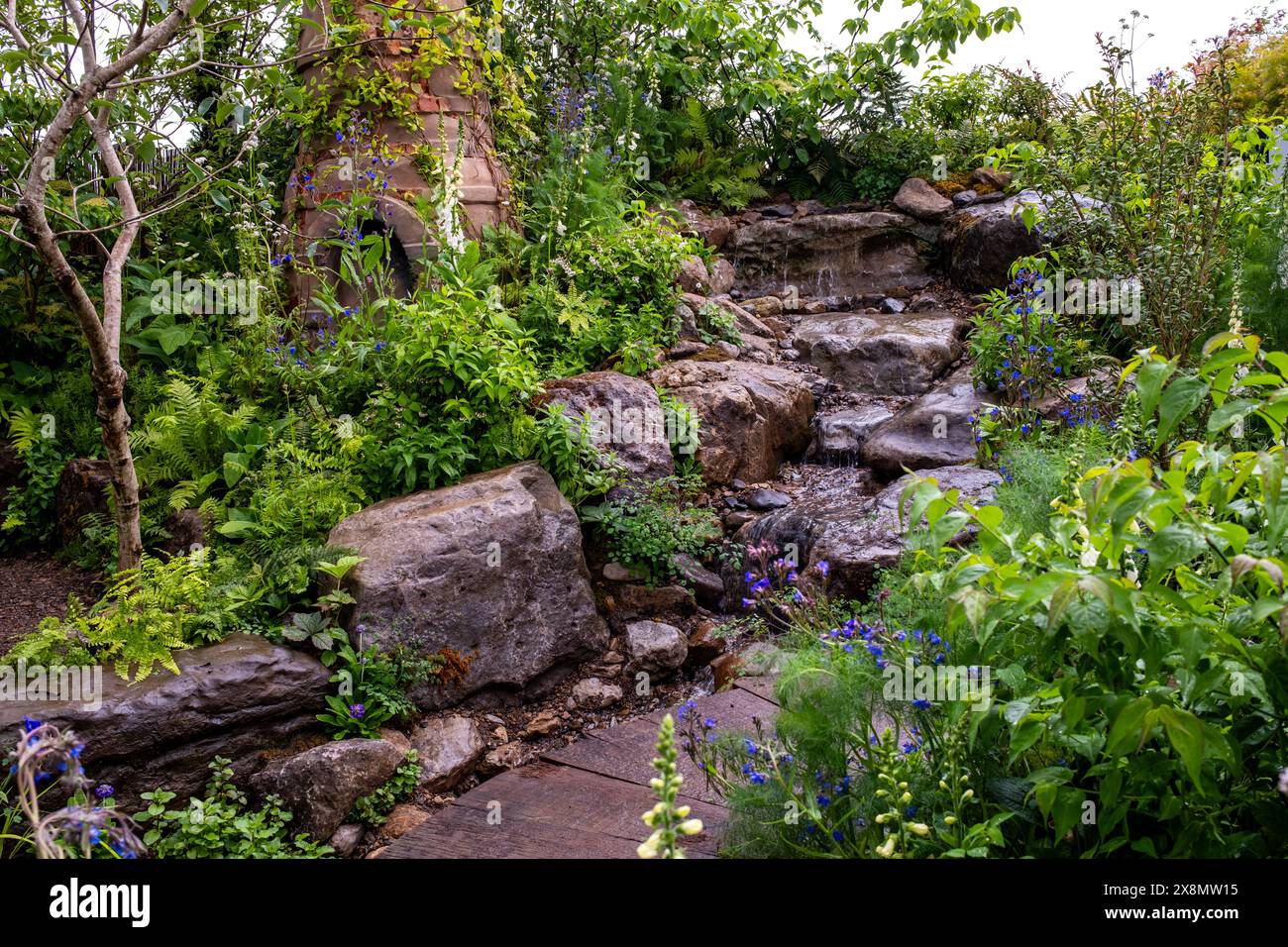 Waterfall and rockery in a pretty display garden at the 2024 RHS ...