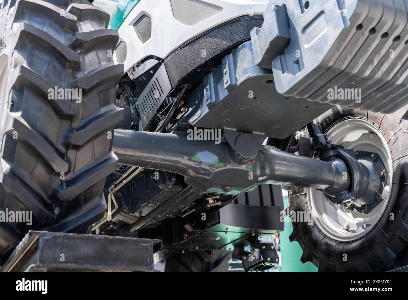 Bottom view of agricultural tractor. Stock Photo