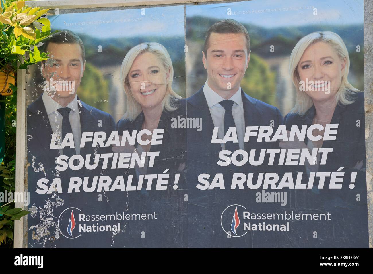 Election poster of Jordan Bardella French MEP, head of the Rassemblement National list for the 2024 European elections. European elections, France, Eu Stock Photo