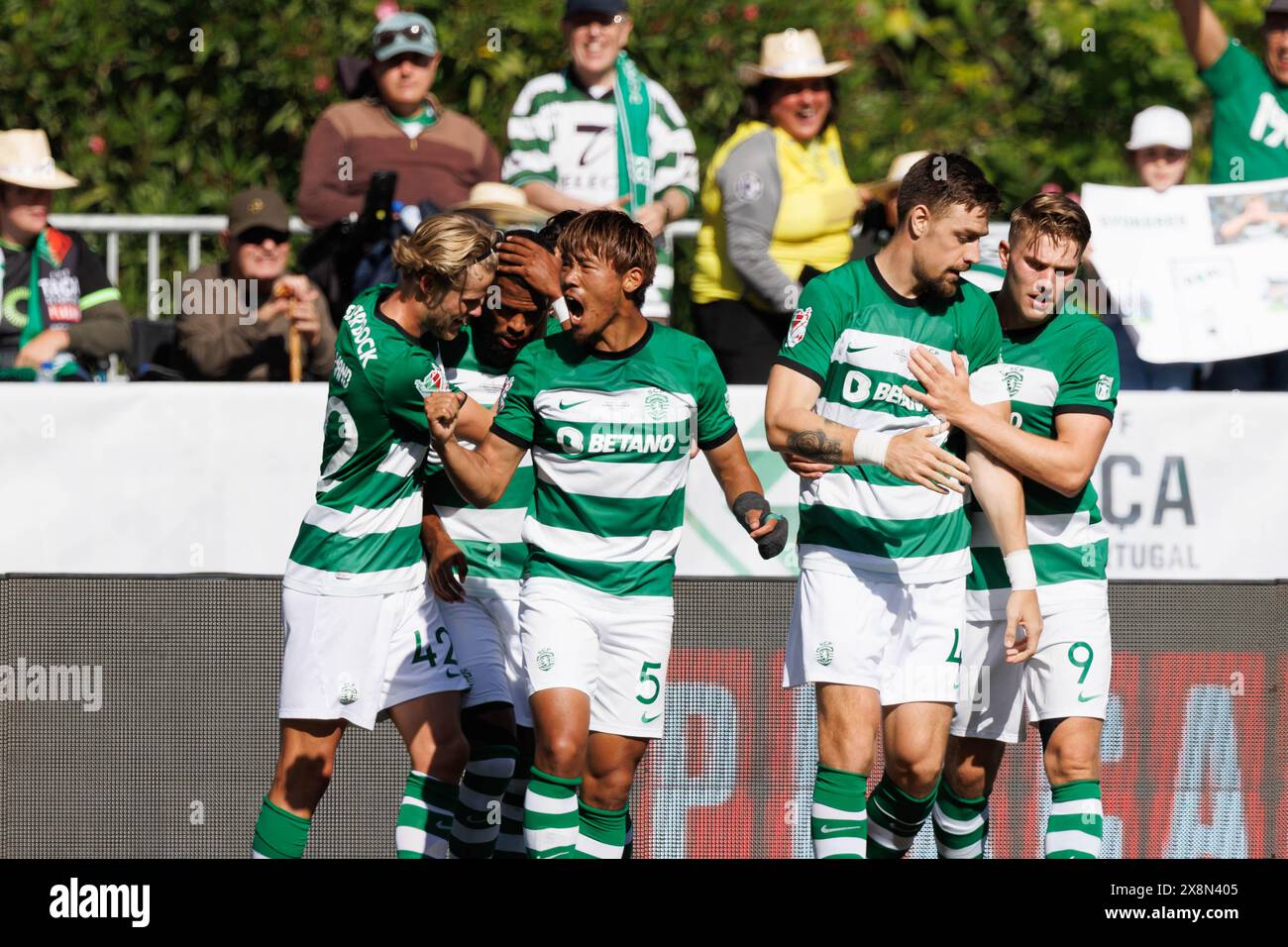 Players of Sporting CP celebrate after goal scored by Jeremiah St. Juste  during  Taca de Portugal 2024 final game between FC Porto and  Sporting CP ( Stock Photo
