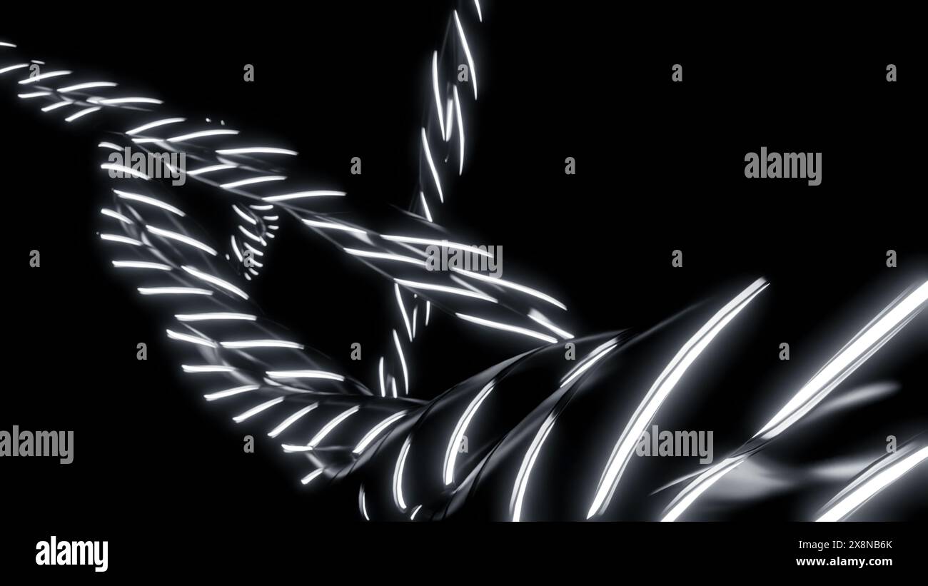 Abstract twisted neon monochrome rope on a black background. Design ...