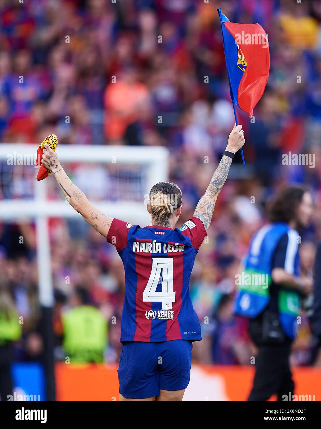 Maria Leon of FC Barcelona celebrate with the UEFA  Women's Champions League 2023/24 Final match between FC Barcelona and Olympique Lyonnais at San Ma Stock Photo