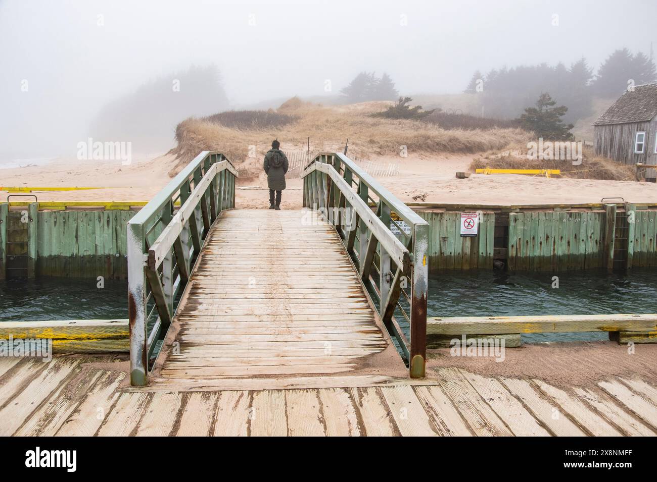 Wooden pedestrian bridge at Basin Head Provincial Park in Kingsboro