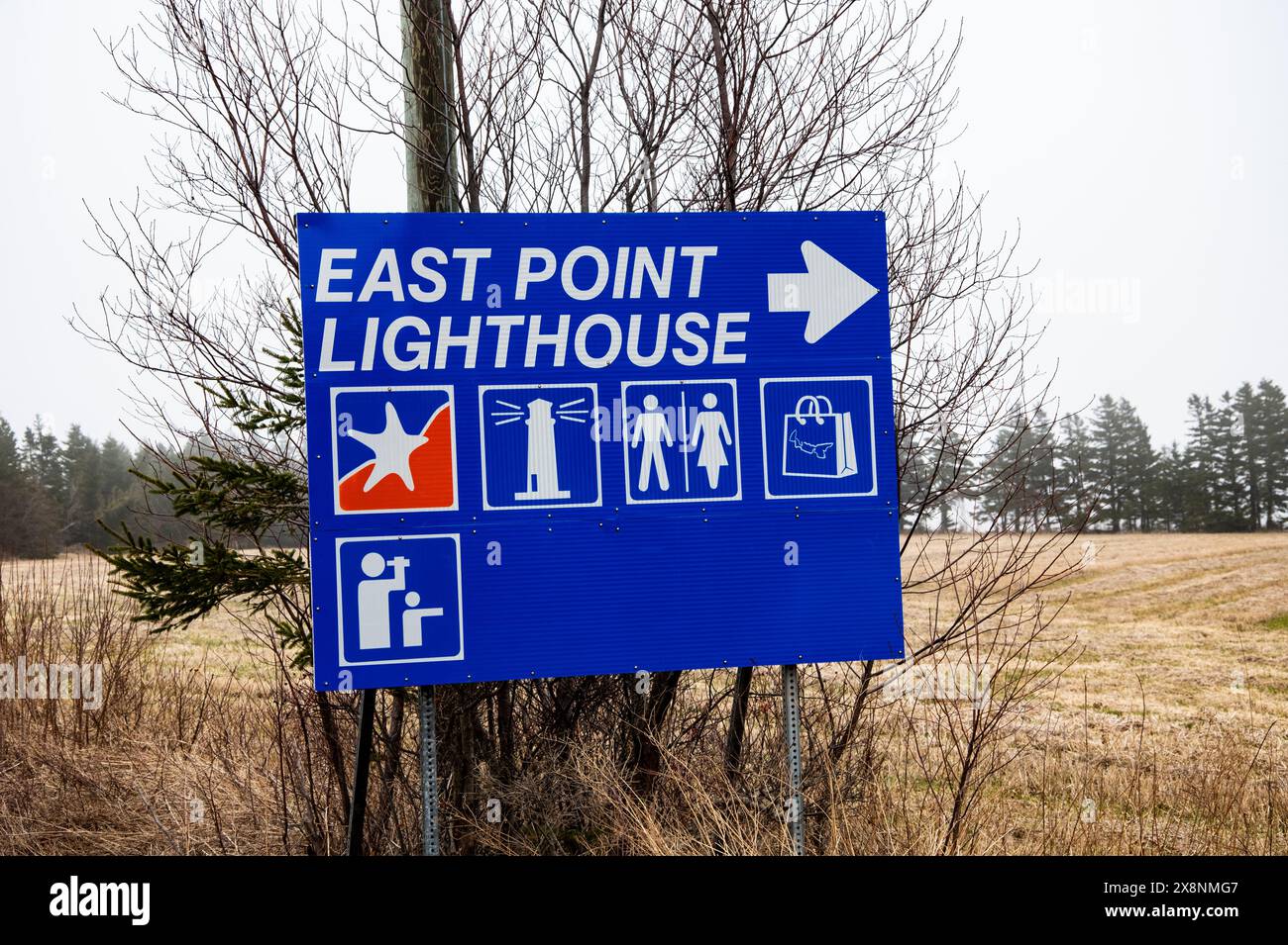 Directional sign to East Point Lighthouse in Prince Edward Island ...