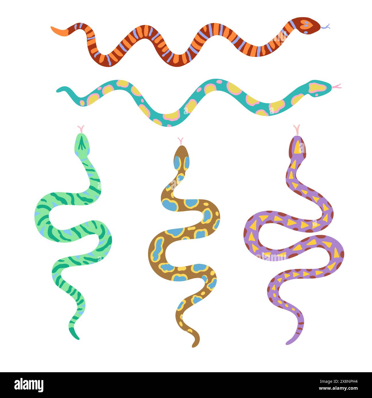 Set of snakes with various patterns. Vector design elements isolated on ...