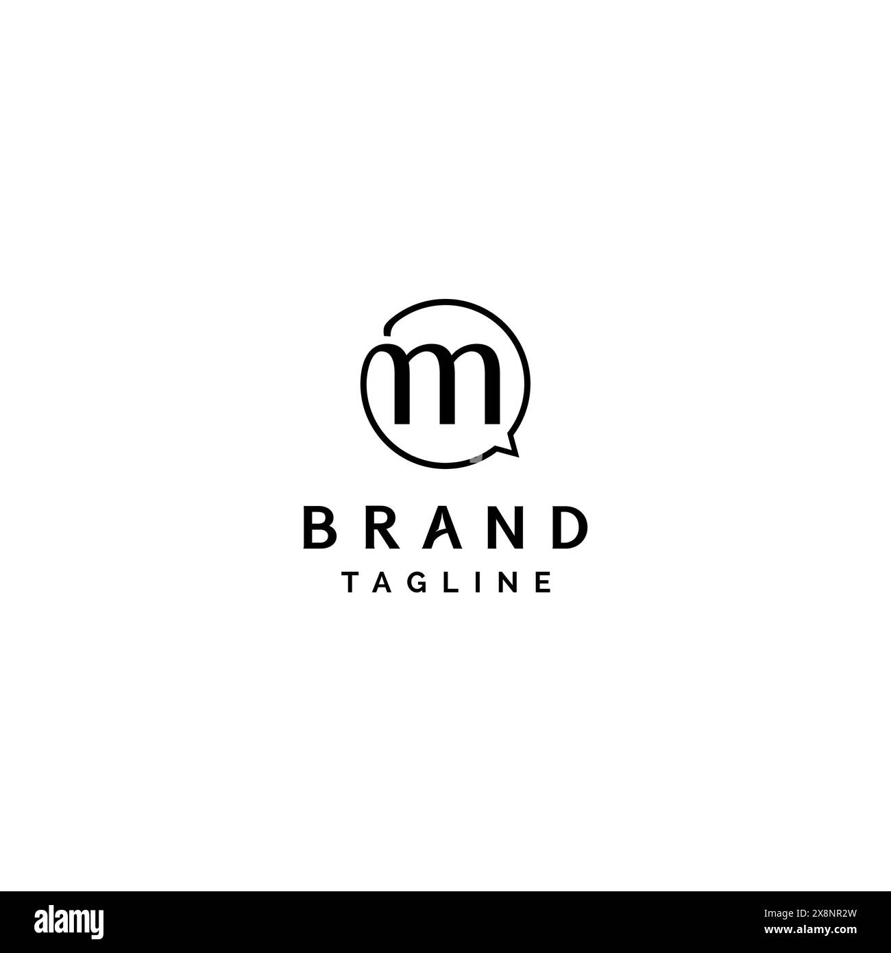 Initial M and Text Bubble Icon In One Continuous Line Logo Design. Initial M in Text Bubble Icon Logo Design. Stock Vector