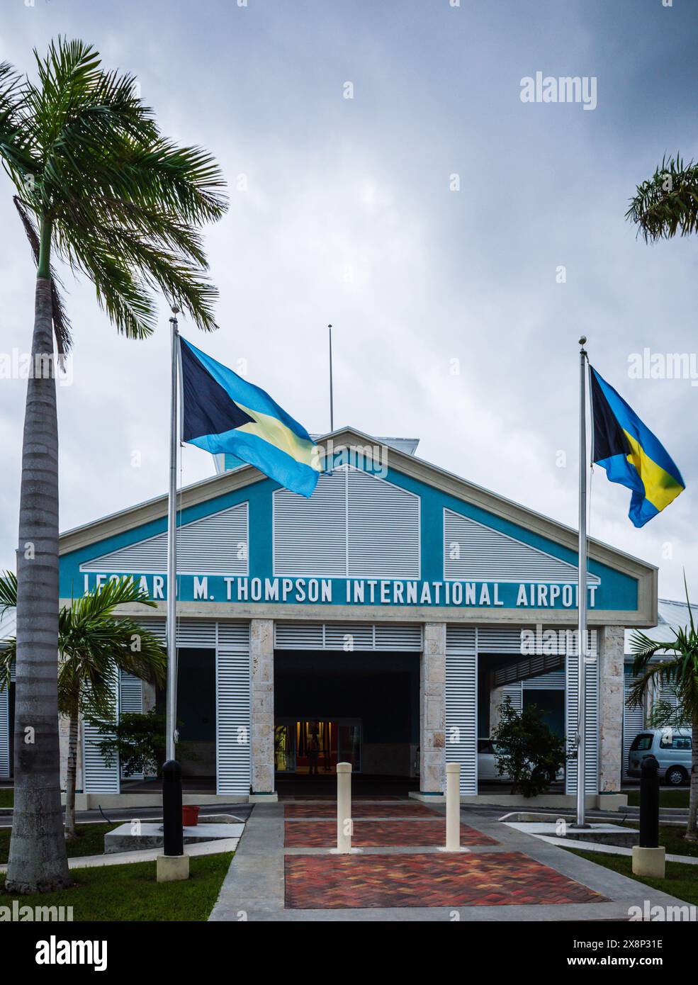 Front exterior of Leonard M. Thompson International Airport in Hope Town, Abaco, The Bahamas. Stock Photo