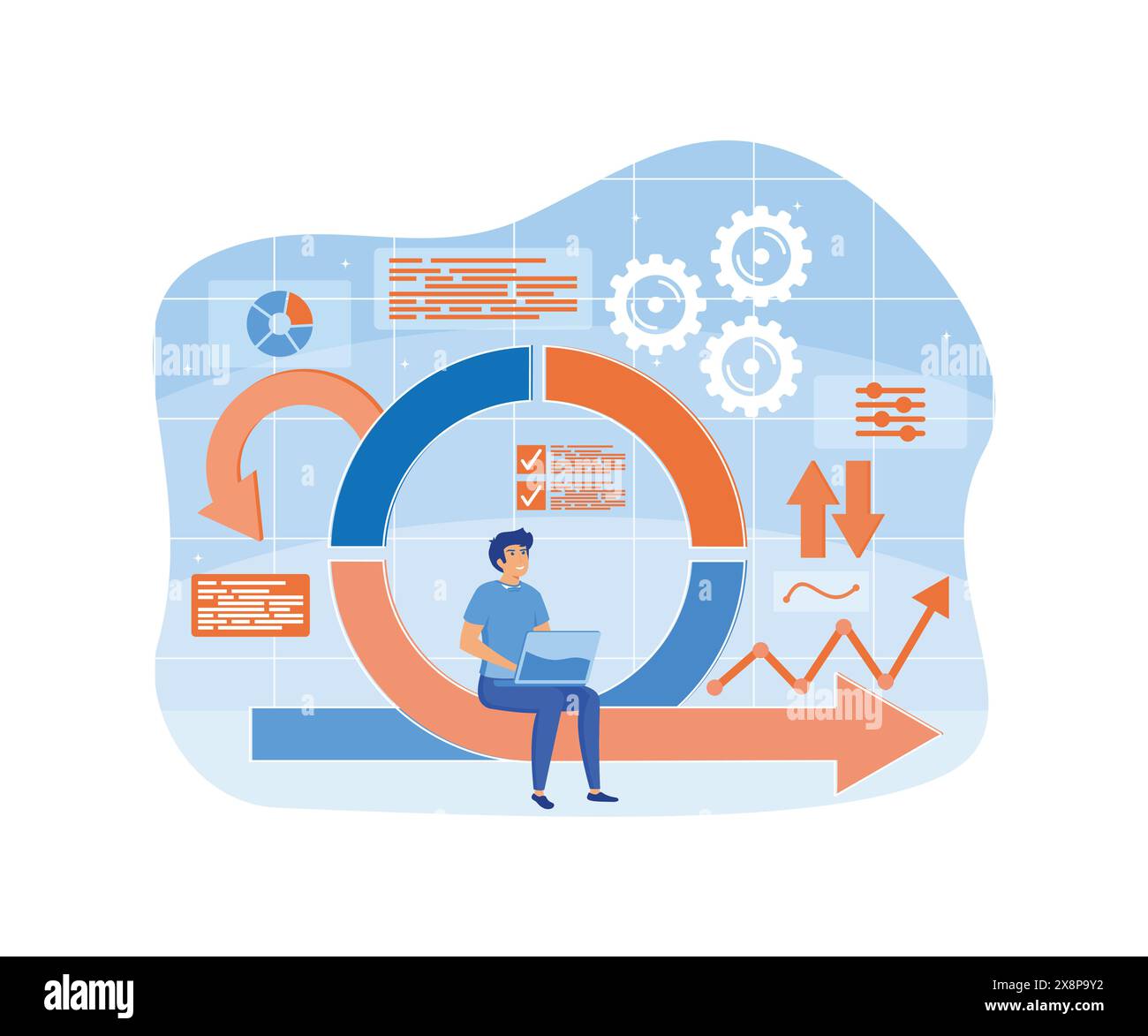 Agile development decisions methodology business concept. Agile life rule cycle for software development diagram. Effective teamwork for project sprin Stock Vector