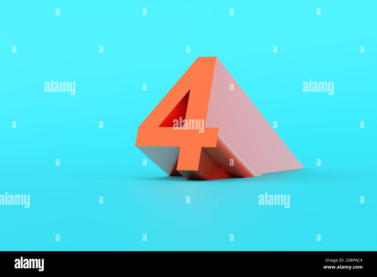 Orange colored number four on blue background. 3D rendered numbers for banner, logo design and templates. Stock Photo