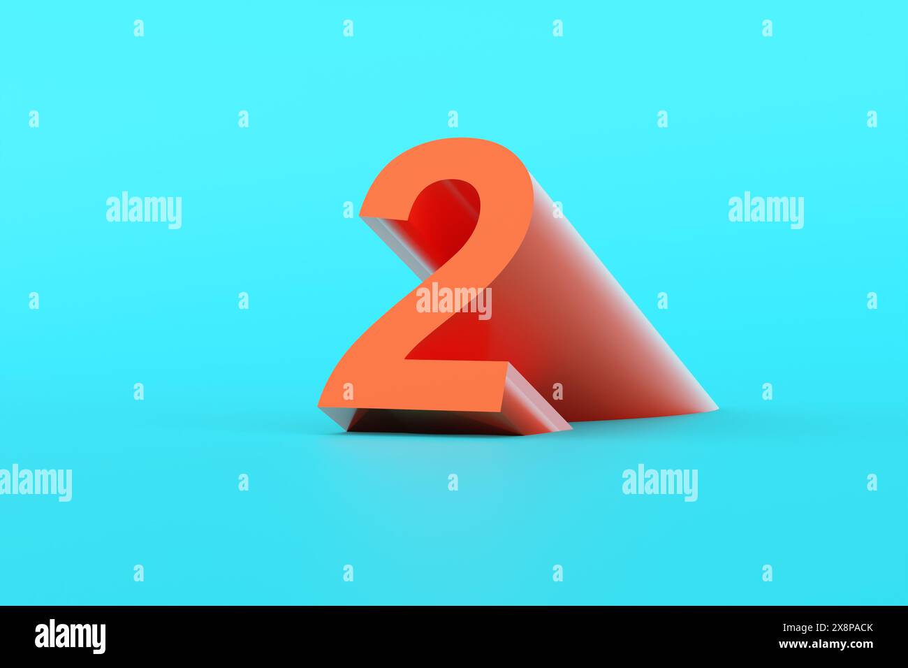 Orange colored number two on blue background. 3D rendered numbers for banner, logo design and templates. Stock Photo