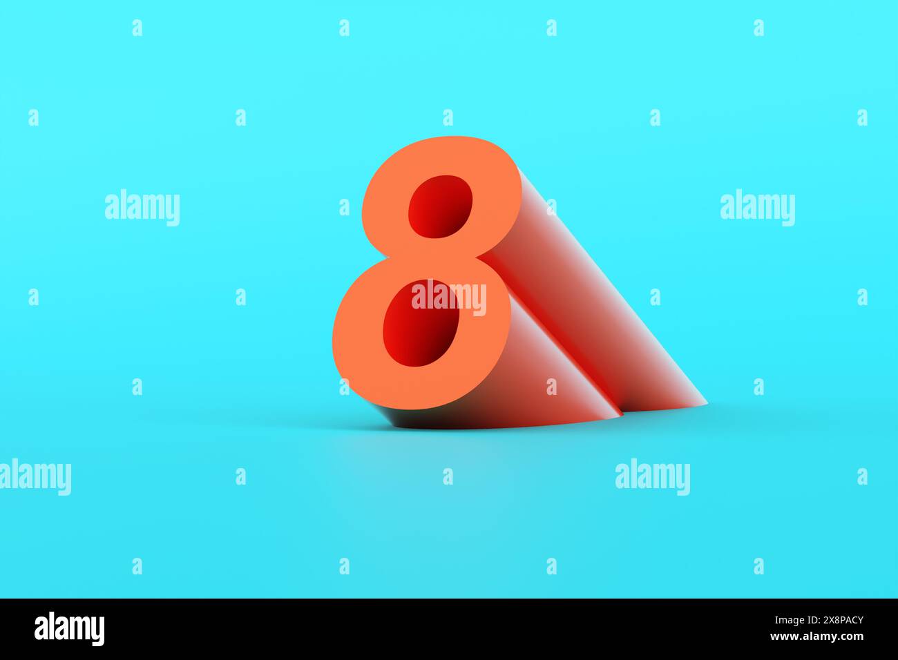 Orange colored number seven on blue background. 3D rendered numbers for banner, logo design and templates. Stock Photo