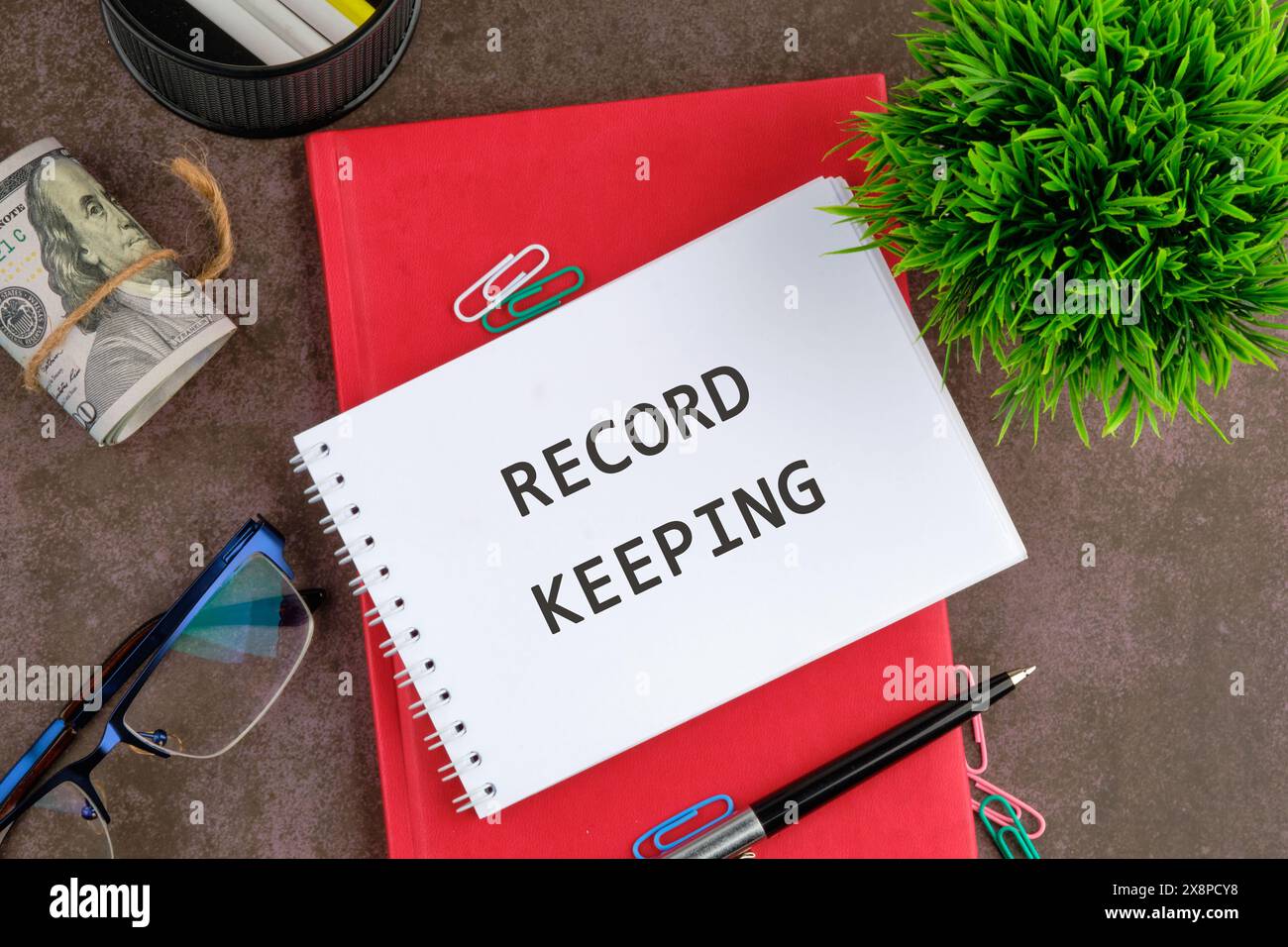 Business concept. education concept. Text record keeping on a blank sheet of notepad next to the business supplies Stock Photo