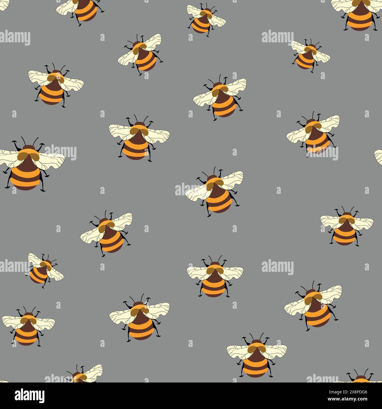 Seamless pattern with bees on floral background. Small wasp. Vector ...