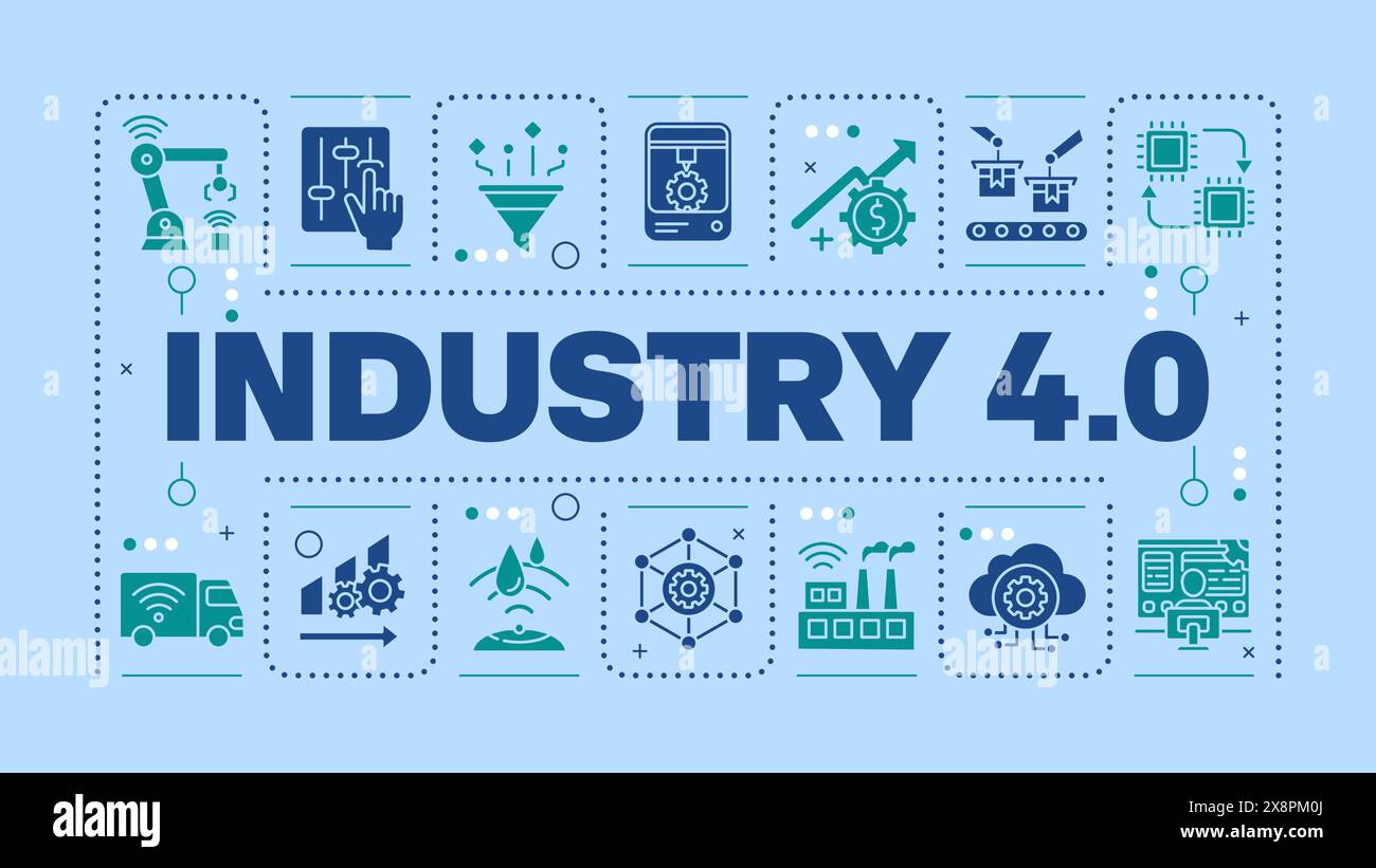 Industry four light blue word concept Stock Vector