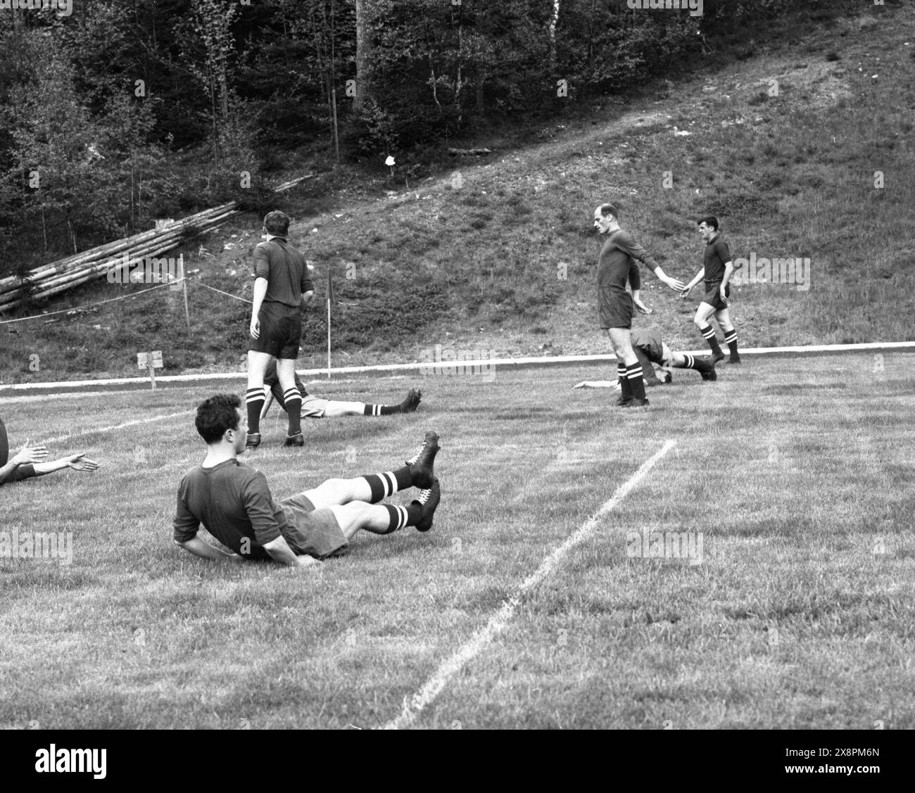 The Soviet national football team trains in Hindås, Sweden, in June 1958. 1958 FIFA World Cup, Sweden.Photo: Kamerareportage/TT code 2524 Stock Photo