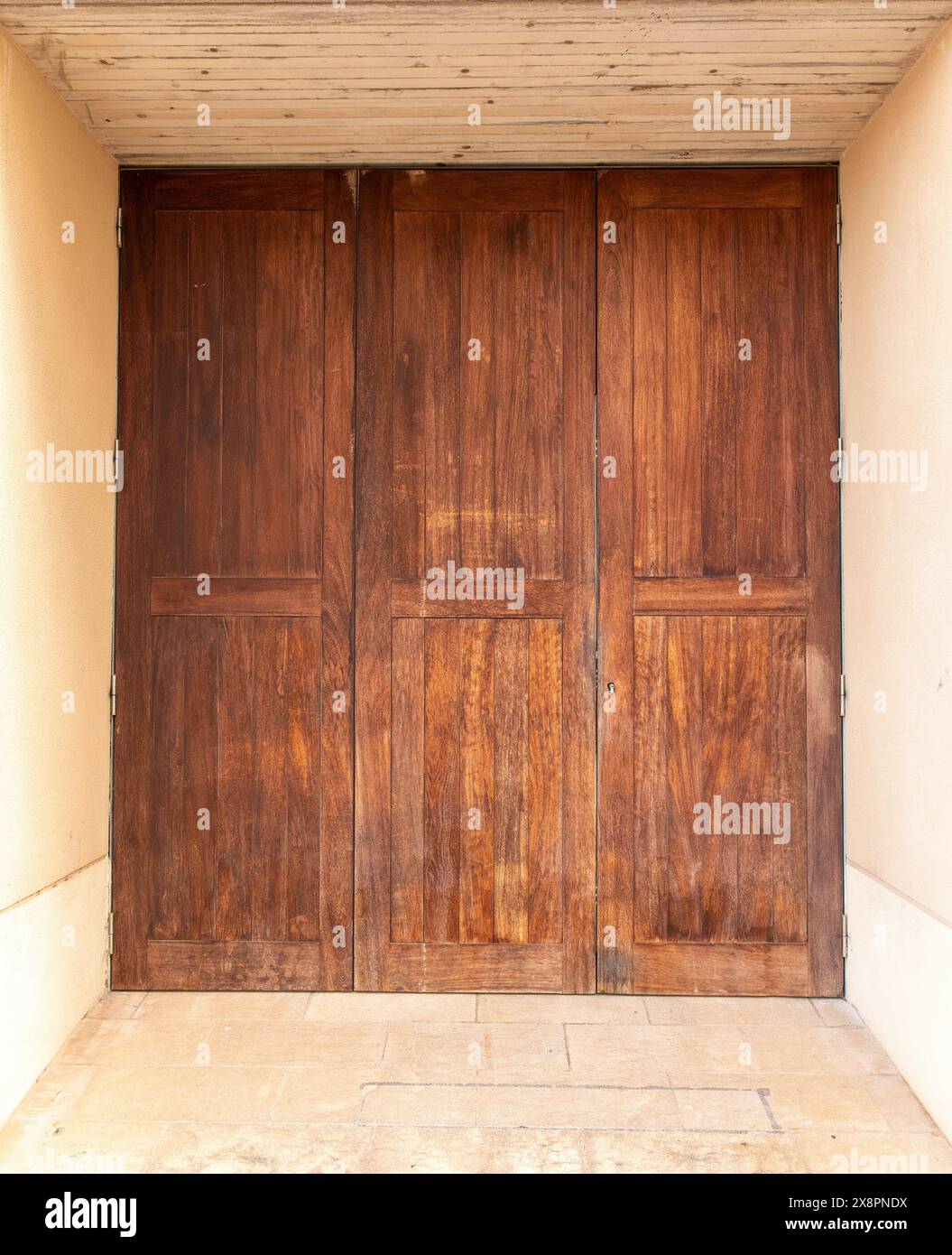 Vintage Three Panel Wooden Door Texture Background Stock Photo