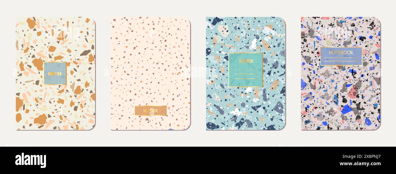 Note book cover design. Terrazzo abstract background made of natural ...