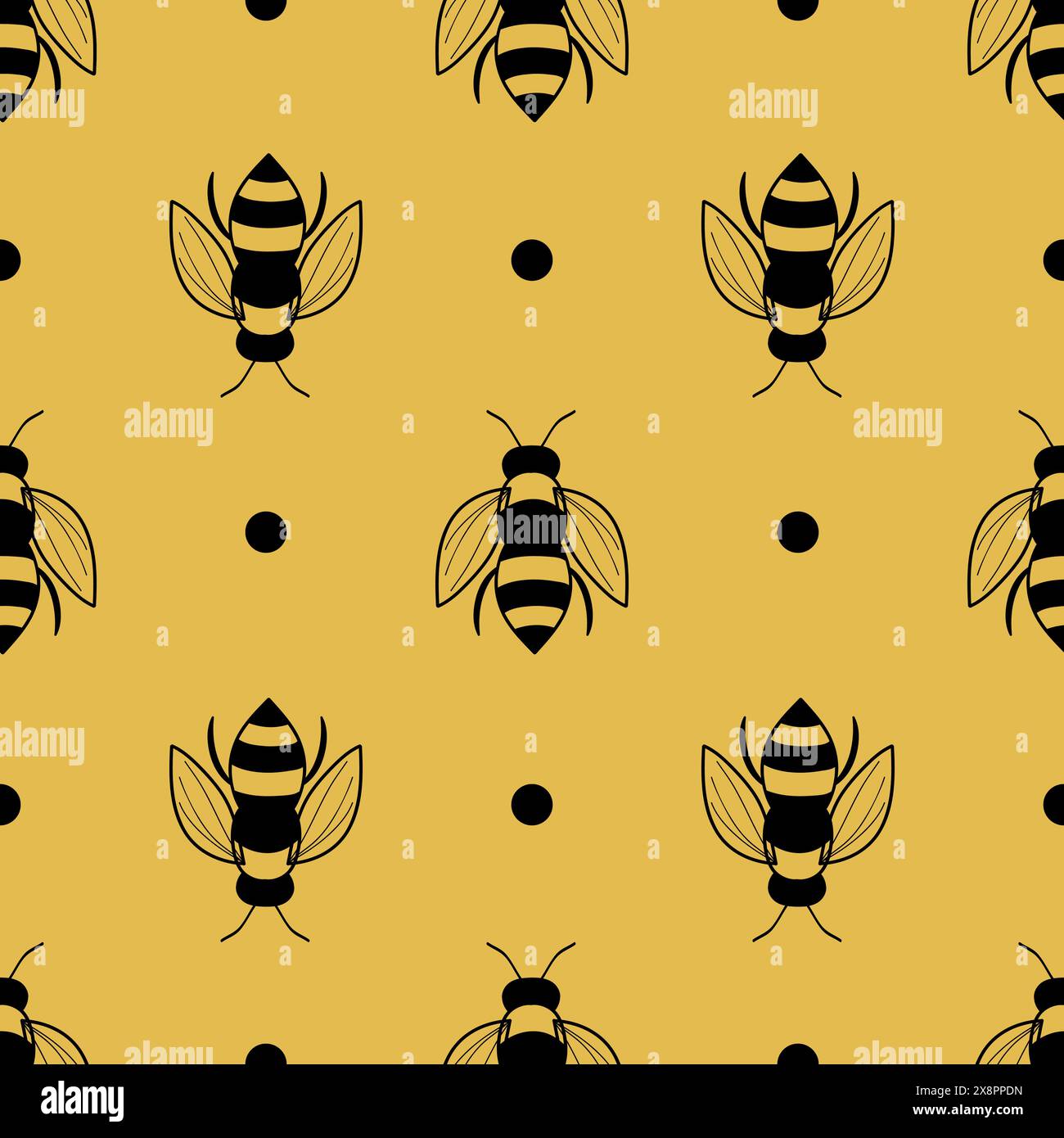 Bee seamless pattern on orange background illustration Stock Vector ...