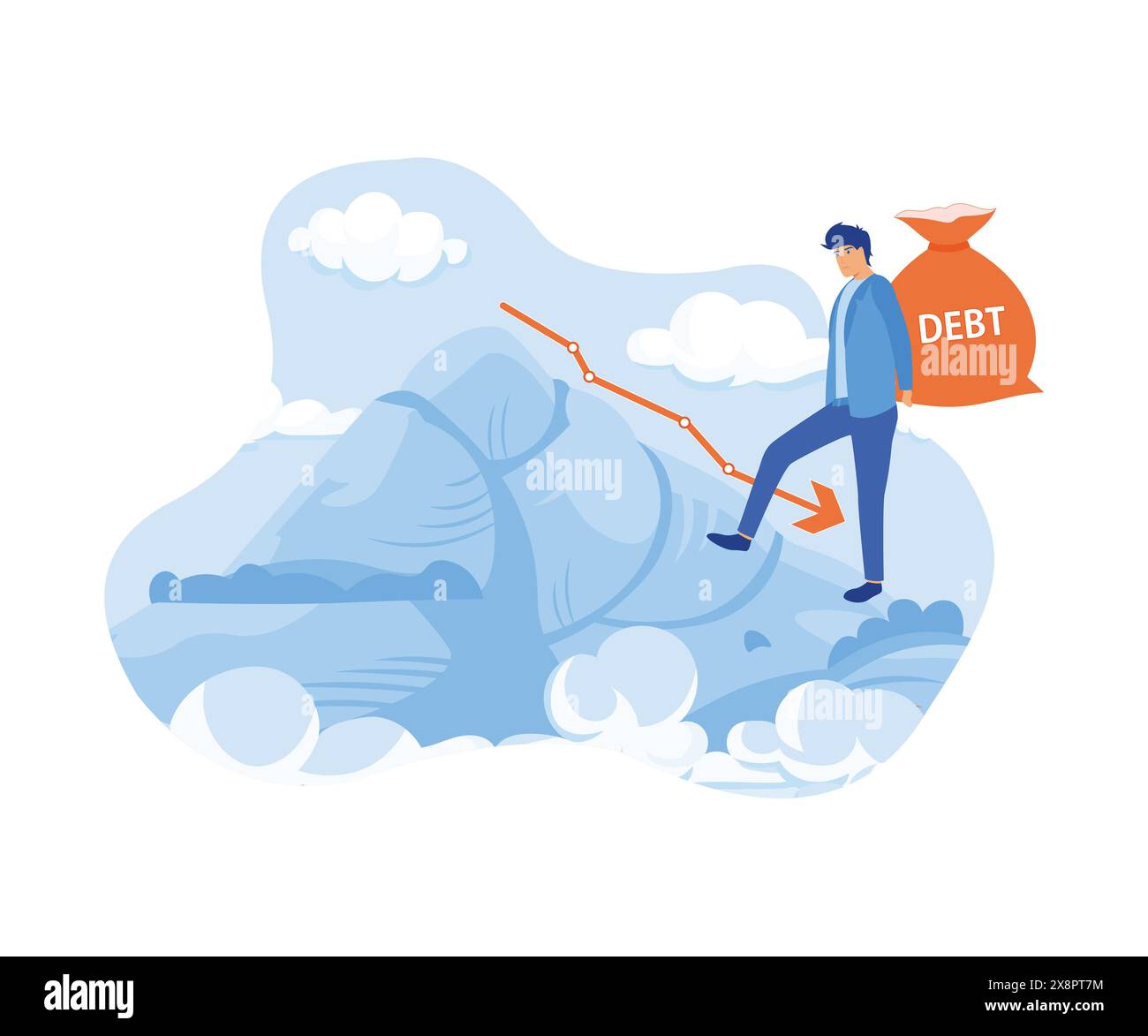 Crisis of high burden of consumer debt, Client bears a bag of debt Debtor has difficult problem of bad debt and plan to pay back to lender or creditor Stock Vector