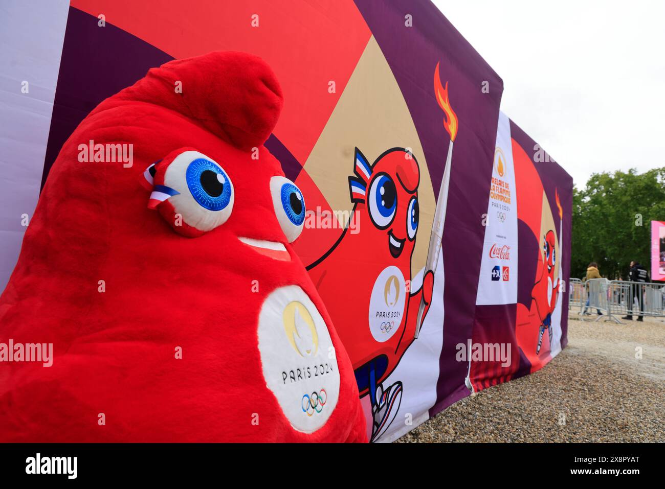 Arrival of the 2024 Olympic torch relay in Bordeaux. 2024 Olympic Games mascot.Bordeaux, Gironde