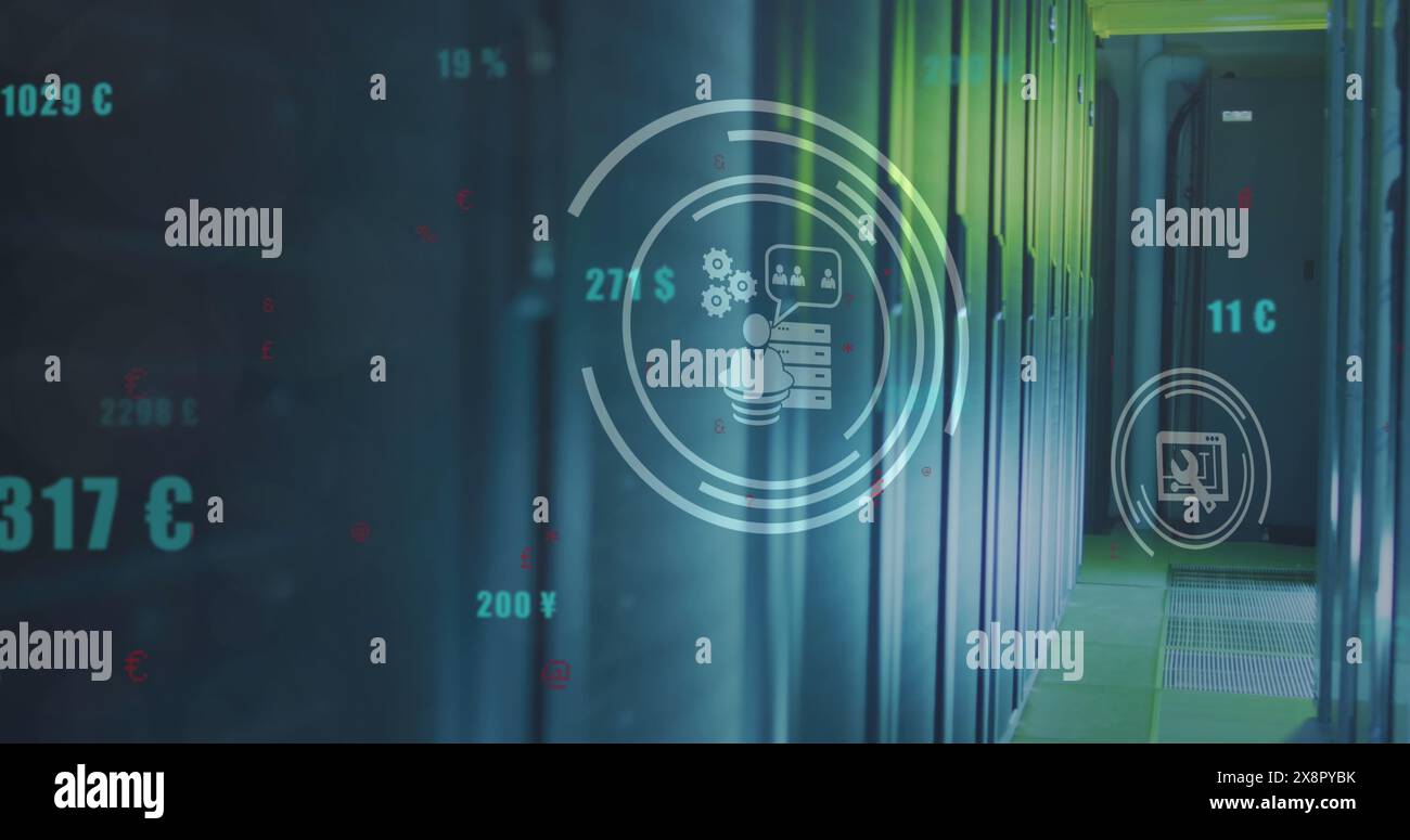 Image of icons and data processing over computer screens Stock Photo ...