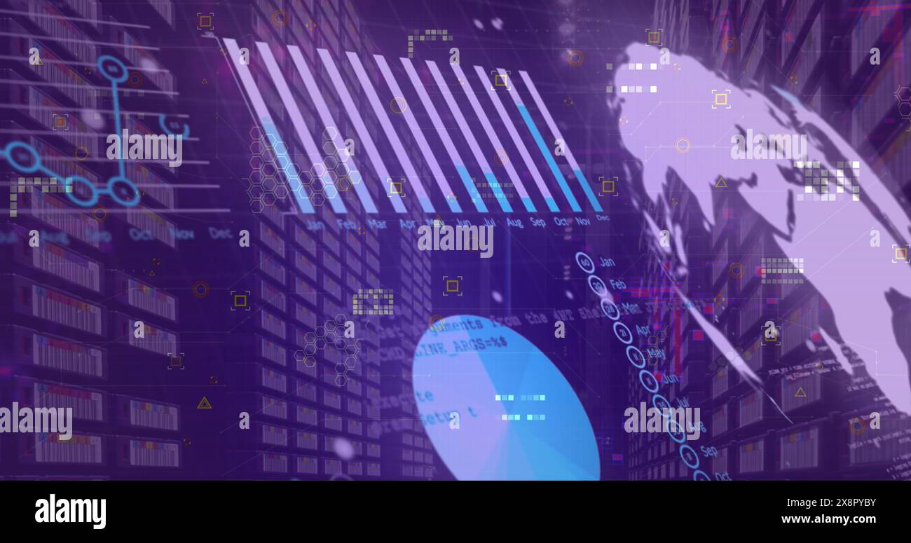 Image of digital data processing over servers Stock Photo