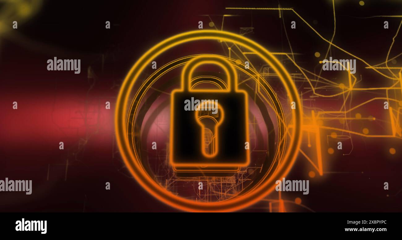 Image of padlock icon and data processing over dark background Stock ...
