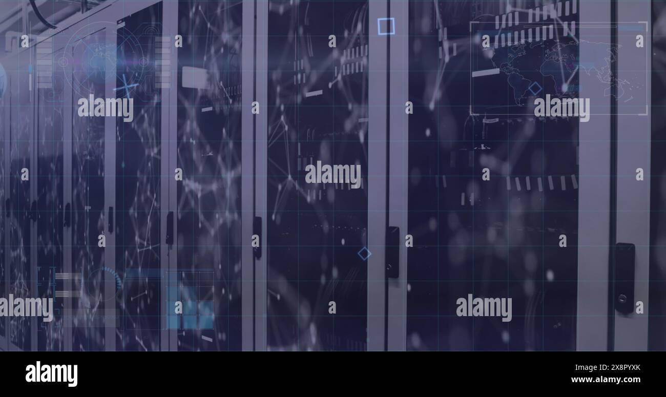 Rows of modern server racks with digital data overlays suggesting data ...