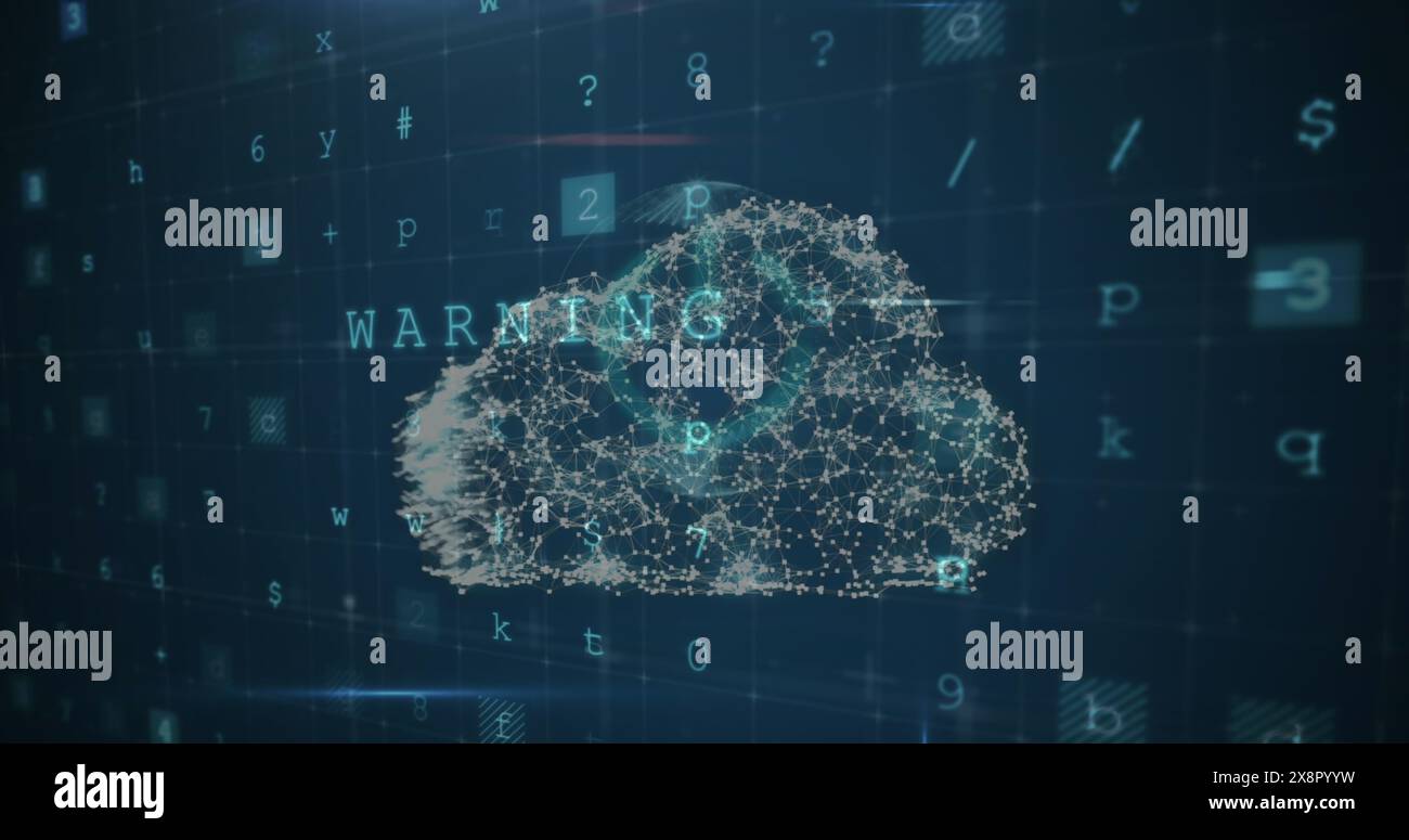 Image of security padlock and cloud icon over cyber security data ...