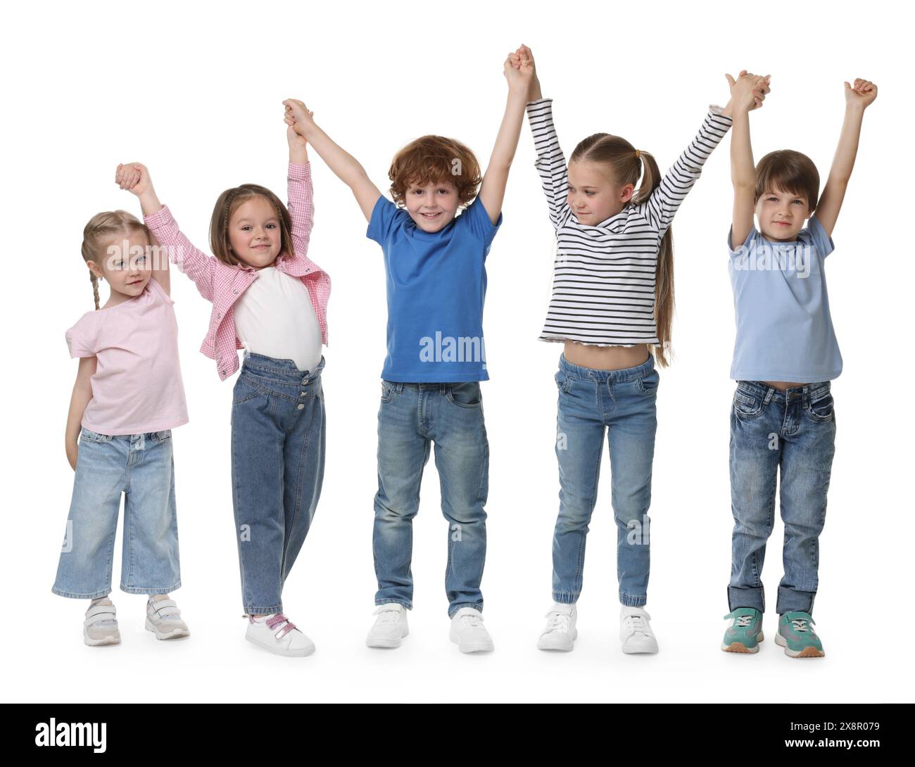 Group of cute children holding hands on white background Stock Photo ...