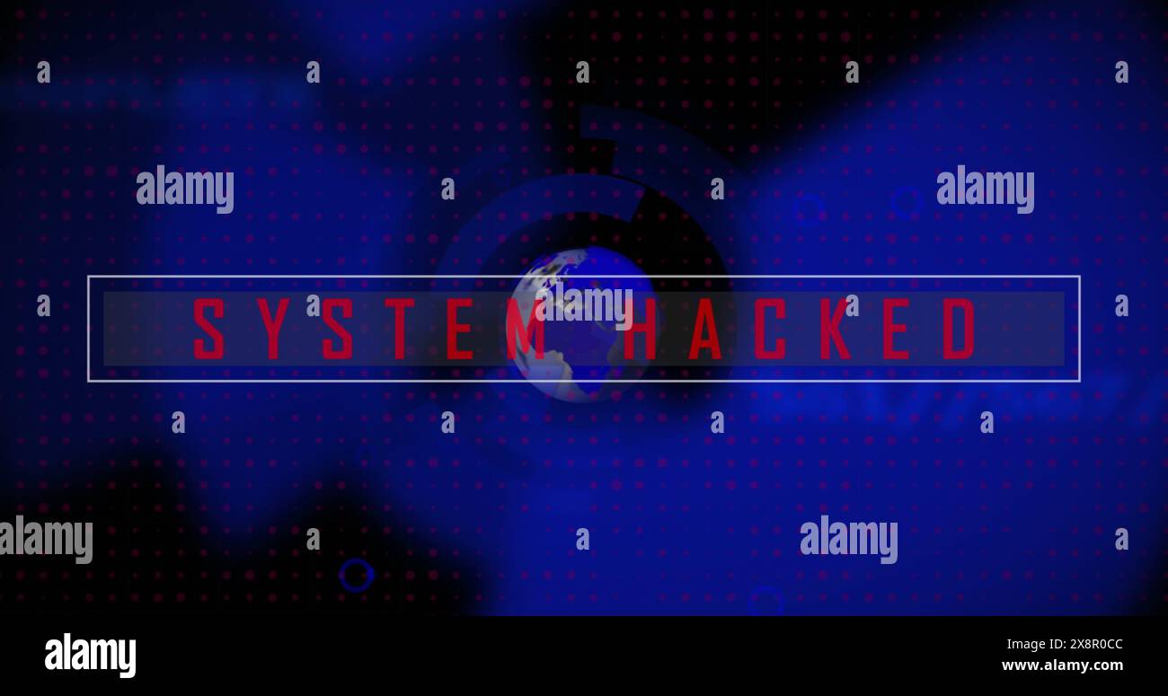 Image of system hacked text, computer language and globe in circular pattern Stock Photo