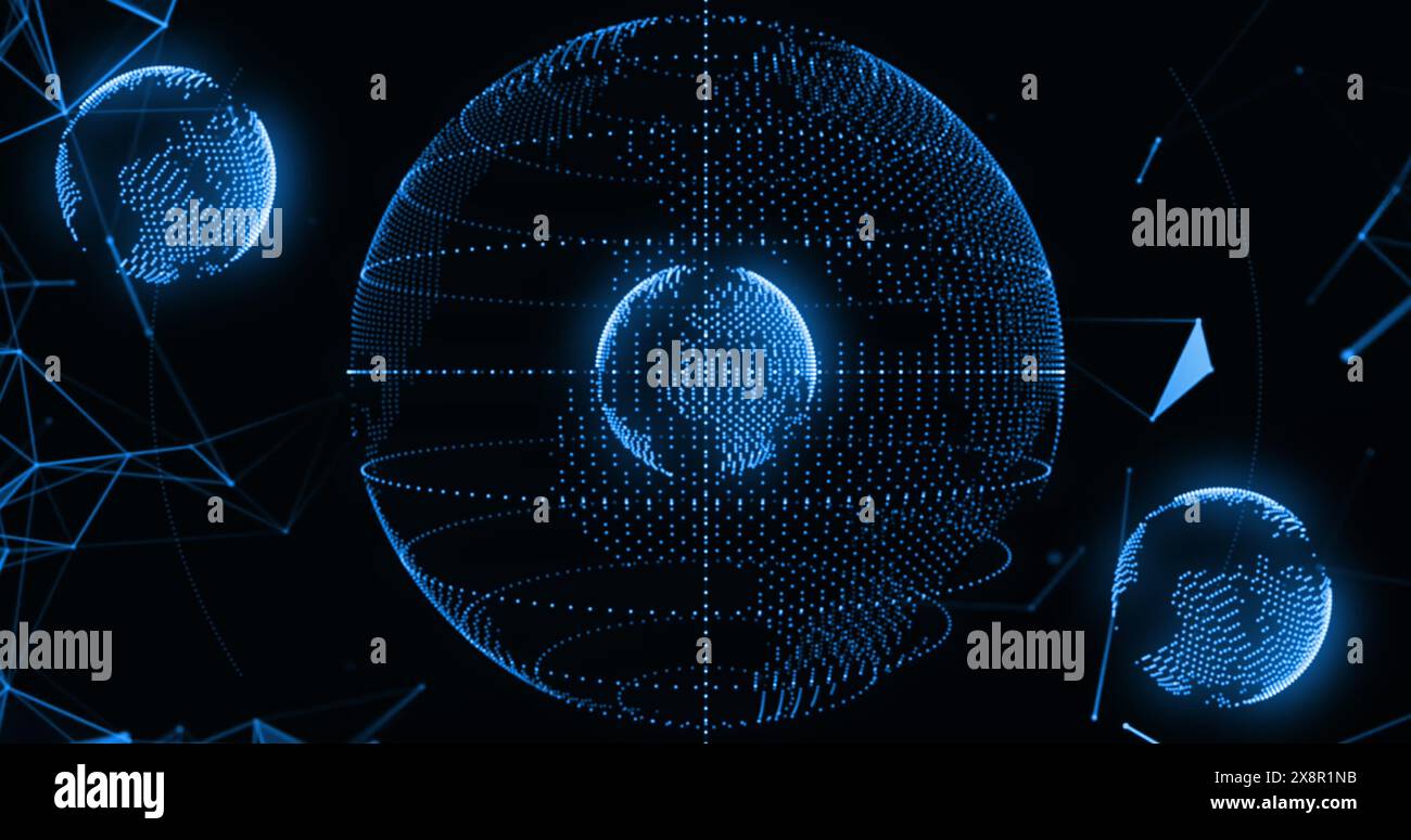 A digital representation of Earth with interconnected points and lines ...