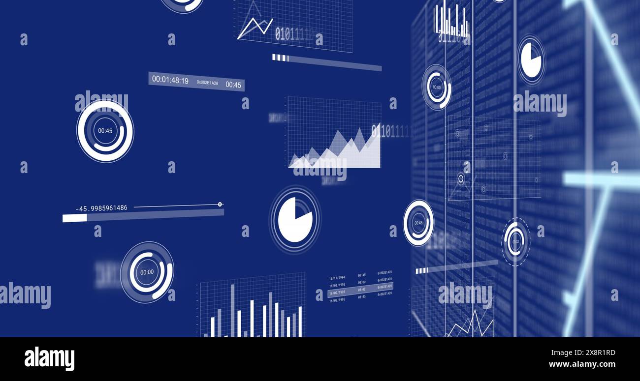 Digital data visualizations with various charts and graphs displayed on ...