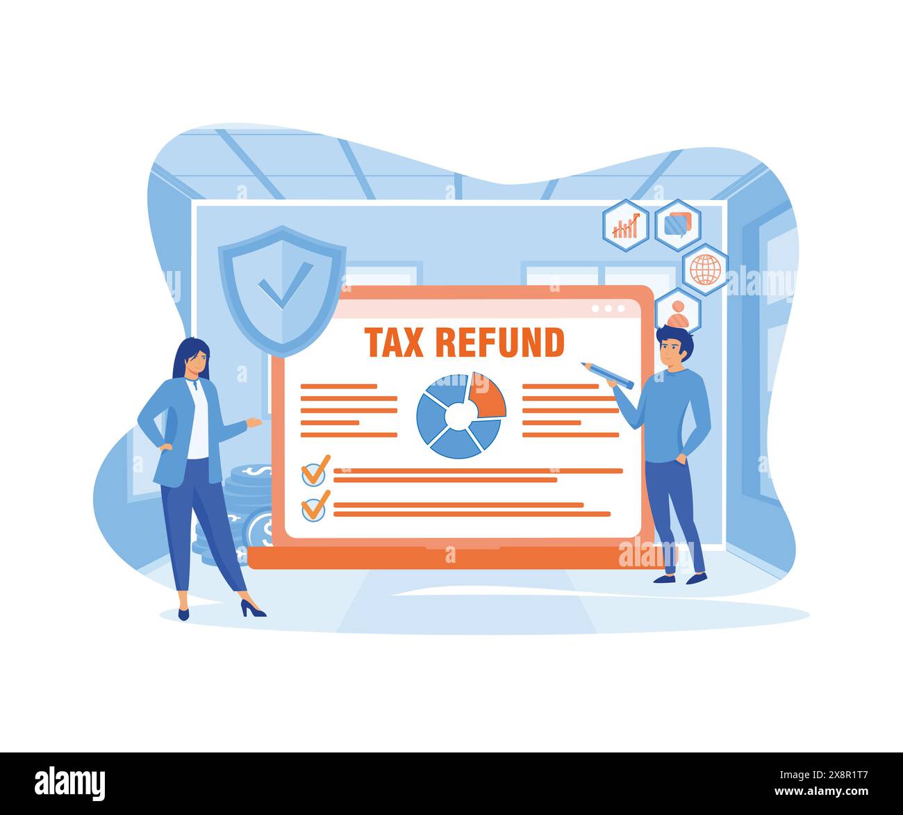Tax refund concept. Tax declaration approved. Idea of accounting and payment. Financial bill. flat vector modern illustration Stock Vector