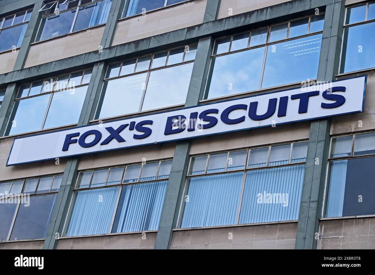 Sign over Fox's Biscuits factory, Batley Stock Photo Alamy
