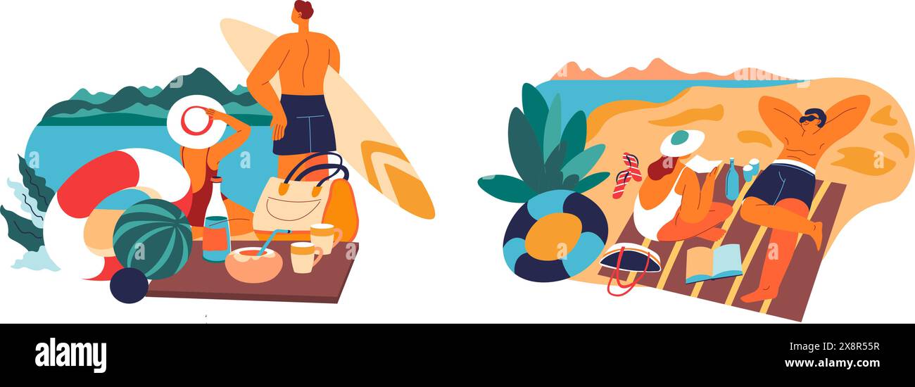 Beach Picnic Relaxation Vector Illustration Stock Vector