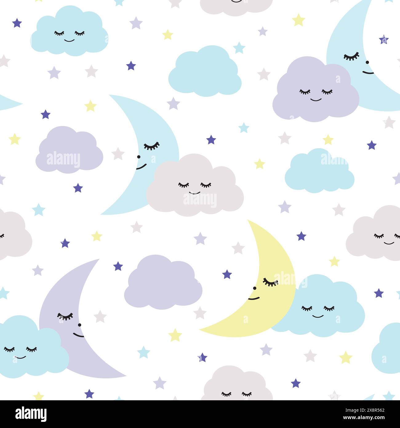 Seamless vector pattern with clouds, moons and stars, Children ...