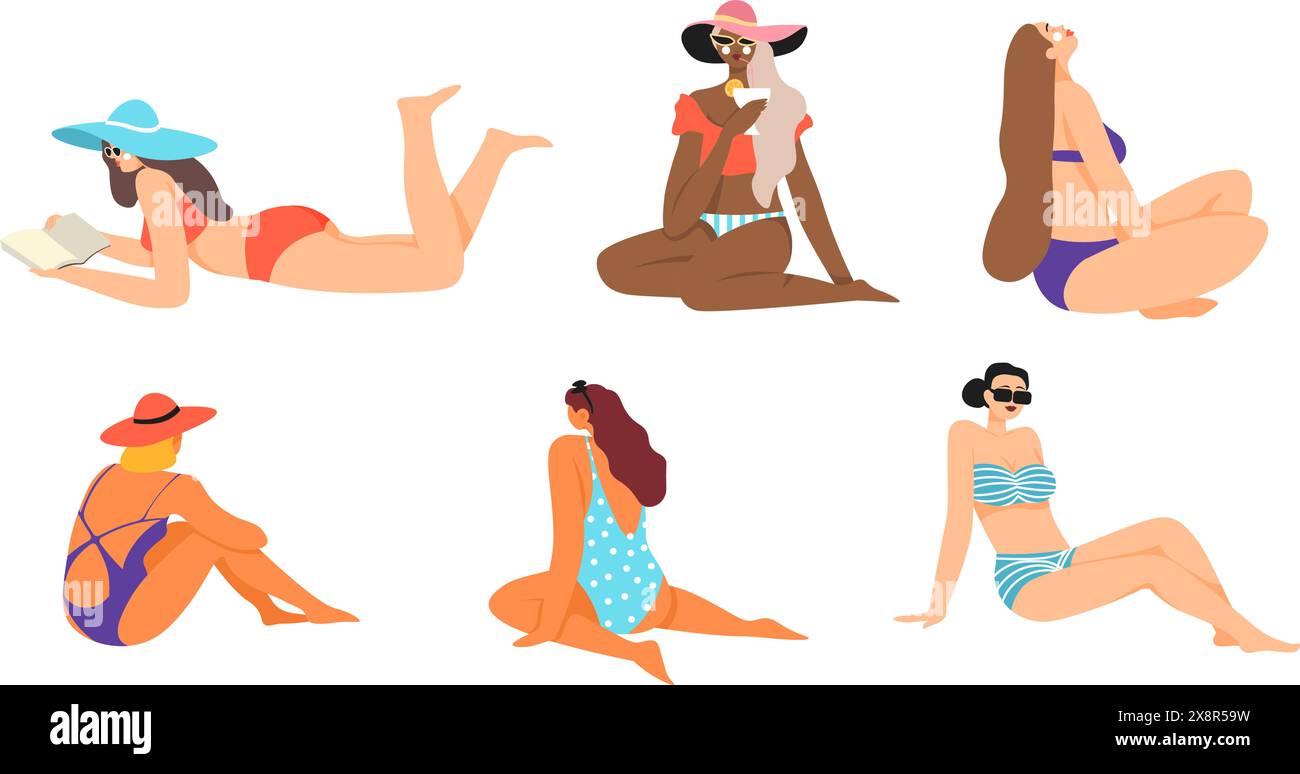 Relaxing Women Beach Vector Design Stock Vector