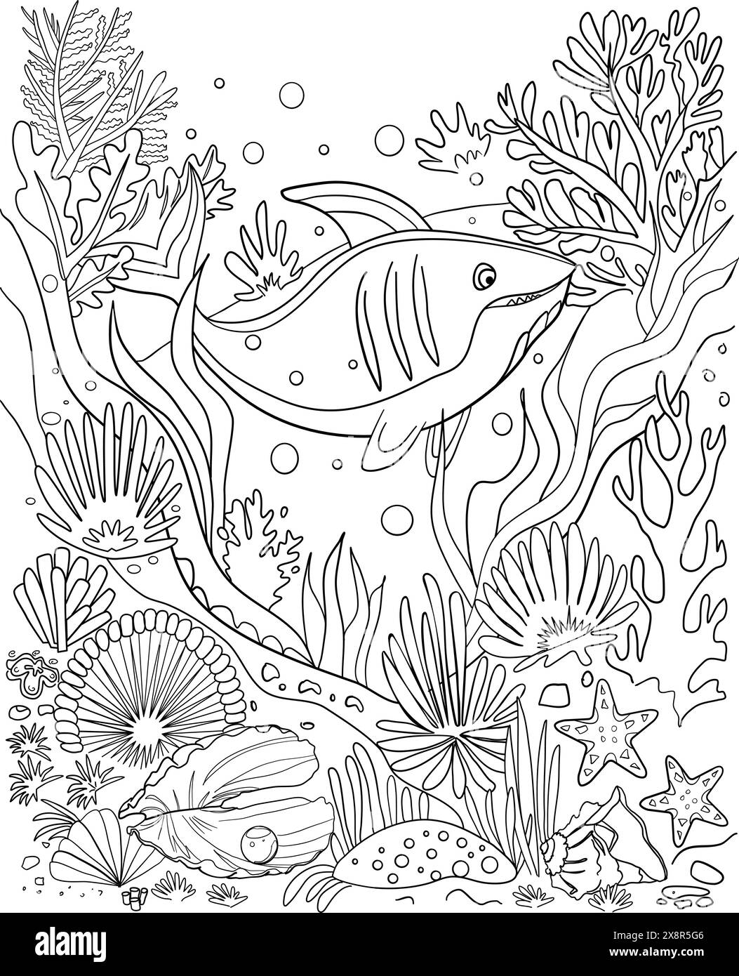 Marine Life ,Ocean,Underwater Landscape,Coloring page Stock Vector
