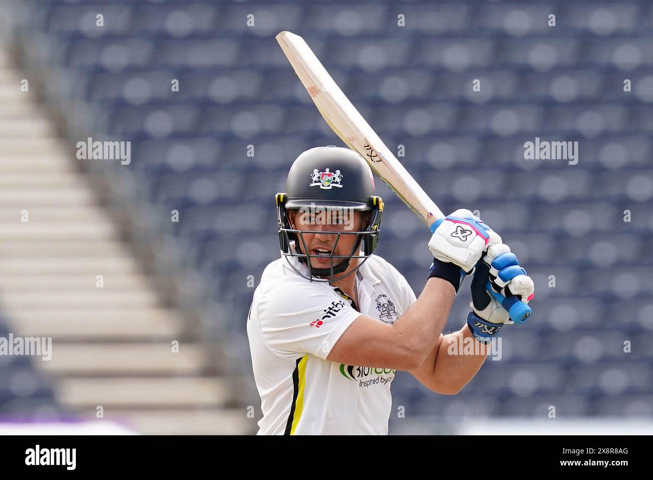 Bristol, UK, 27 May 2024. Gloucestershire's Graeme van Buuren batting during the Vitality County Championship match between Gloucestershire and Derbyshire. Credit: Robbie Stephenson/Gloucestershire Cricket/Alamy Live News Stock Photo