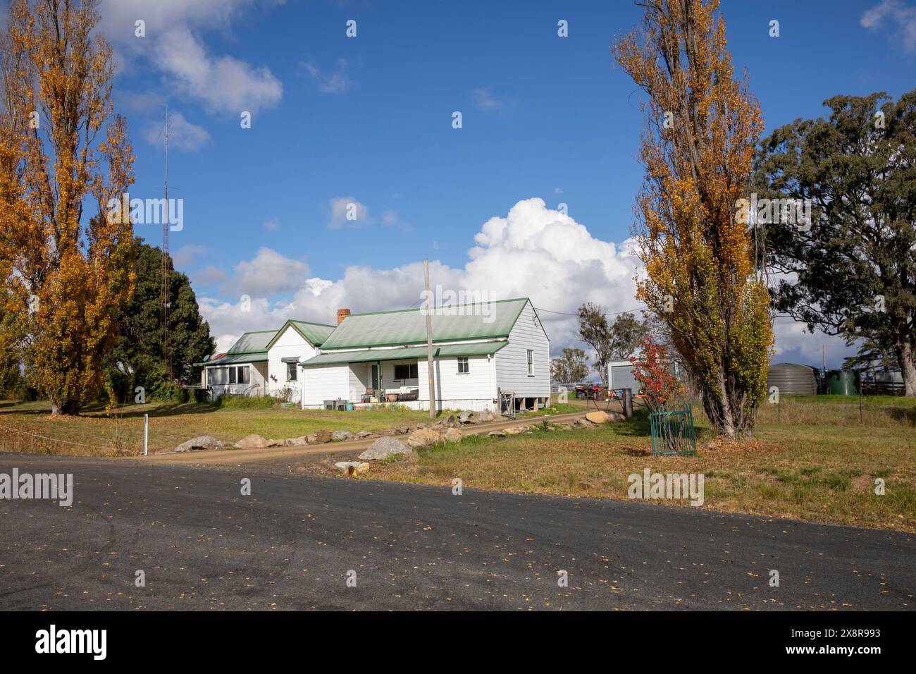 Wollomombi village near Armidale and Waterfall Way in New England region, country rural village home with autumn tree colour,NSW,Australia Stock Photo