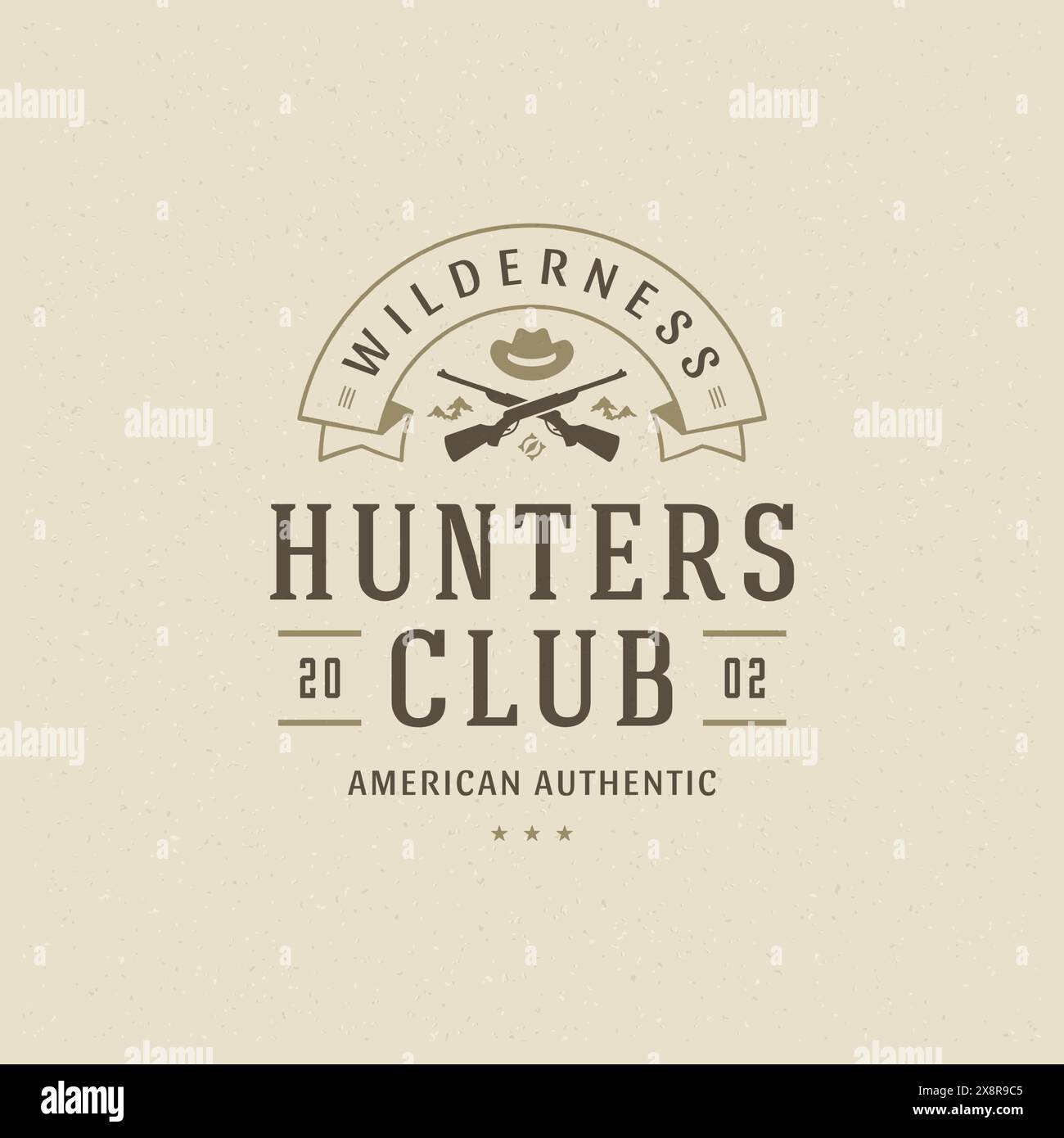 Hunters club logo emblem vector illustration. Outdoor adventure leisure, Rifles and hat silhouettes shirt, print stamp. Vintage typography badge desig Stock Vector