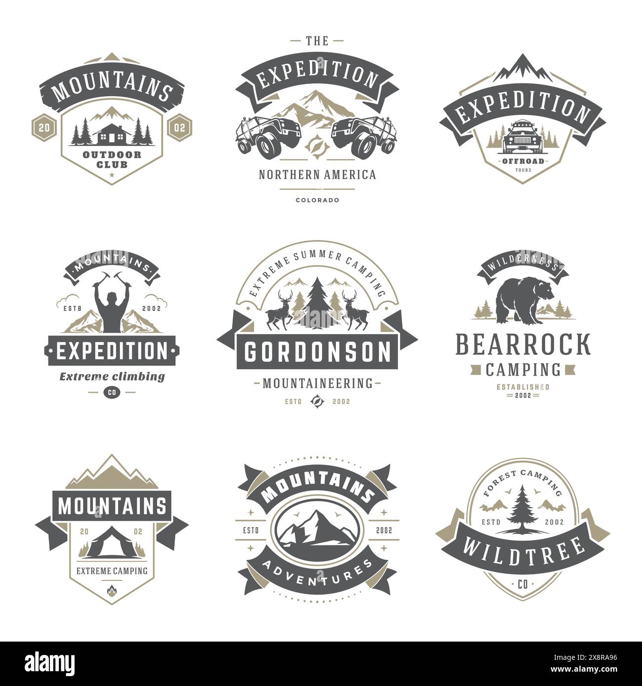 Camping logos templates vector design elements and silhouettes set ...