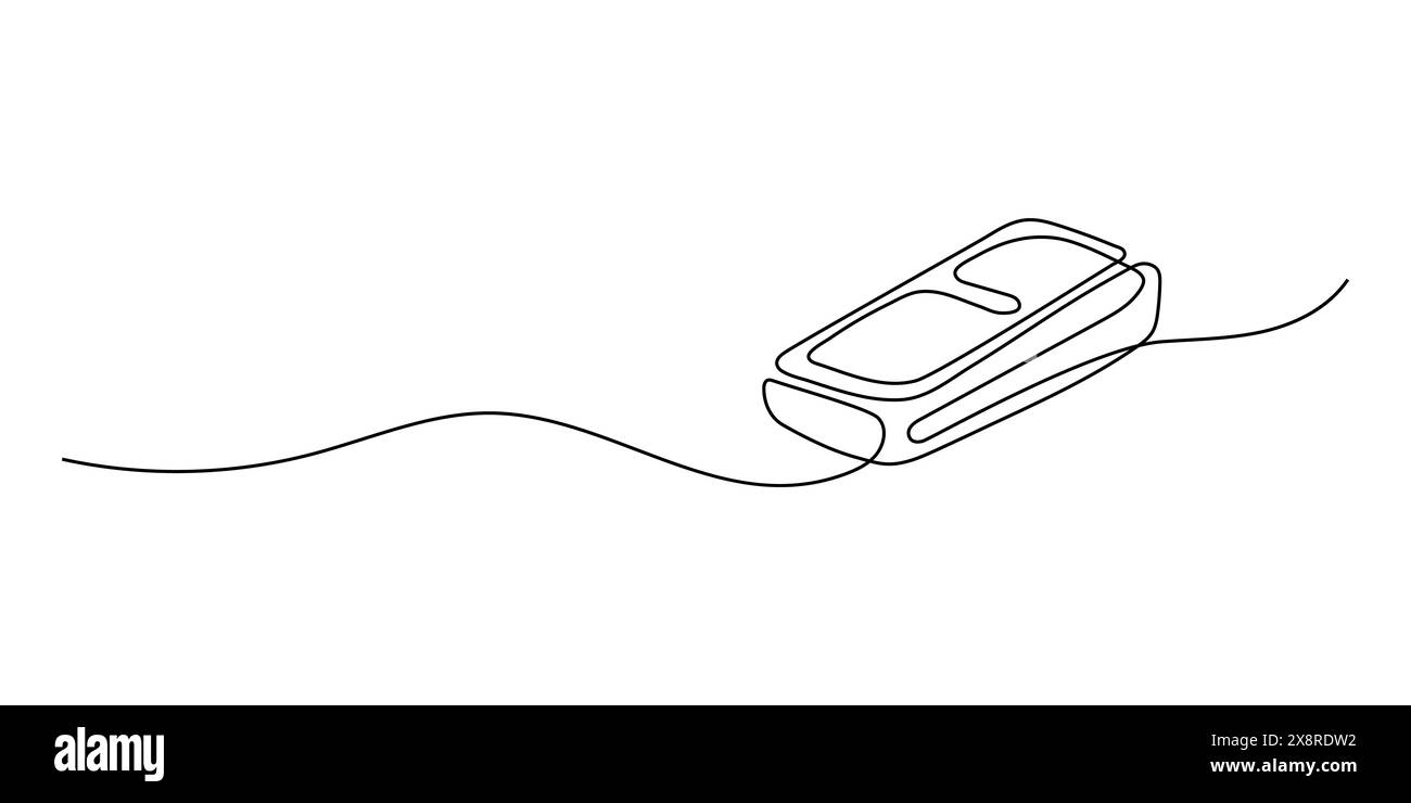 Continuous one single line drawing of pos payment terminal with gprs in silhouette on a white background. Linear stylized. Stock Vector