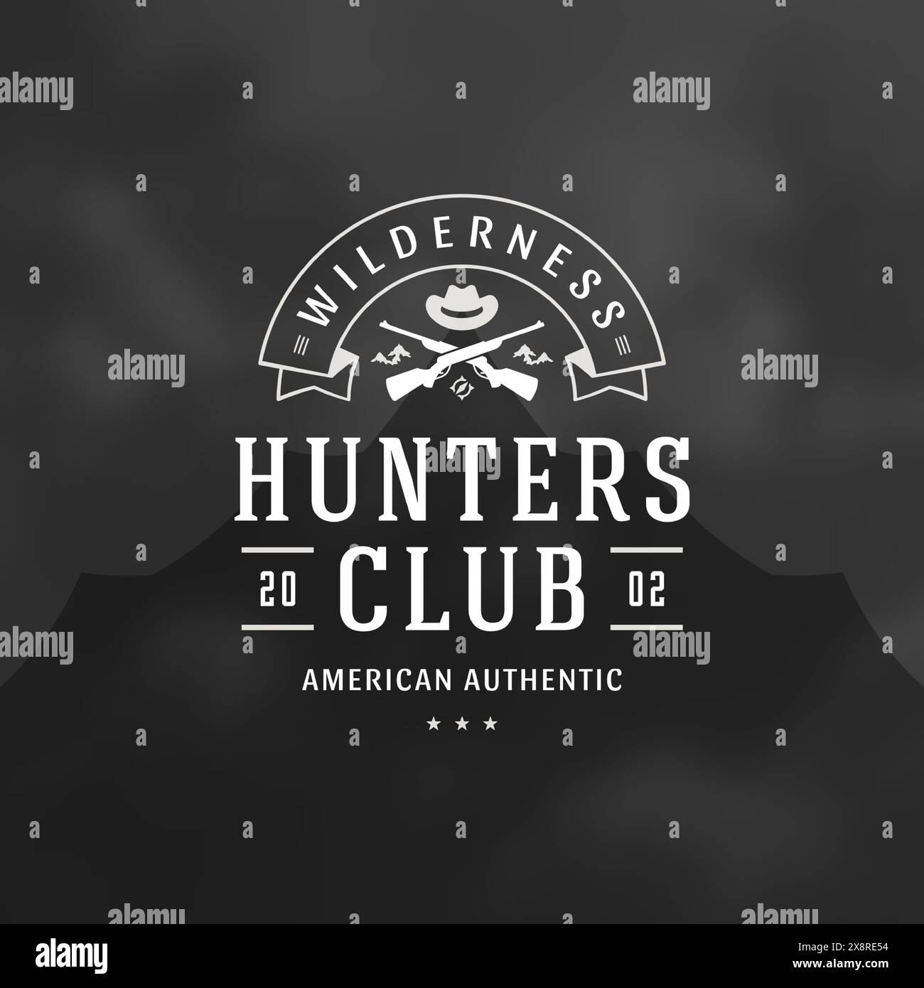 Hunters club logo emblem vector illustration. Outdoor adventure leisure, Rifles and hat silhouettes shirt, print stamp. Vintage typography badge desig Stock Vector