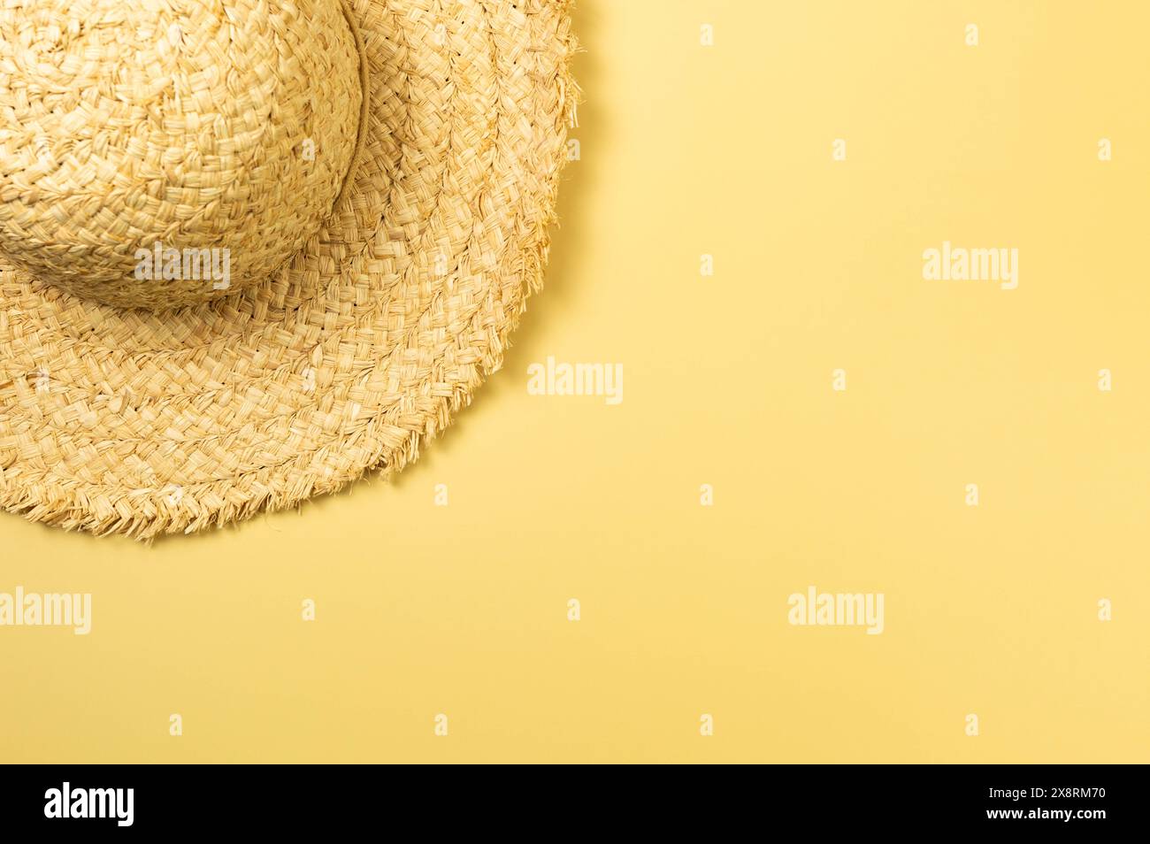 Top view of straw hat on yellow background. Summer fashion, vacation ...