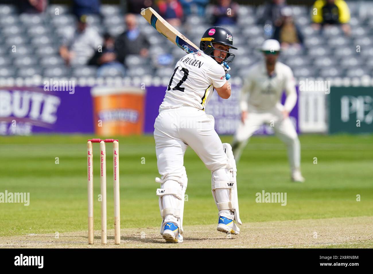 Bristol, UK, 27 May 2024. Gloucestershire's Graeme van Buuren batting  during the Vitality County Championship match between Gloucestershire and Derbyshire. Credit: Robbie Stephenson/Gloucestershire Cricket/Alamy Live News Stock Photo