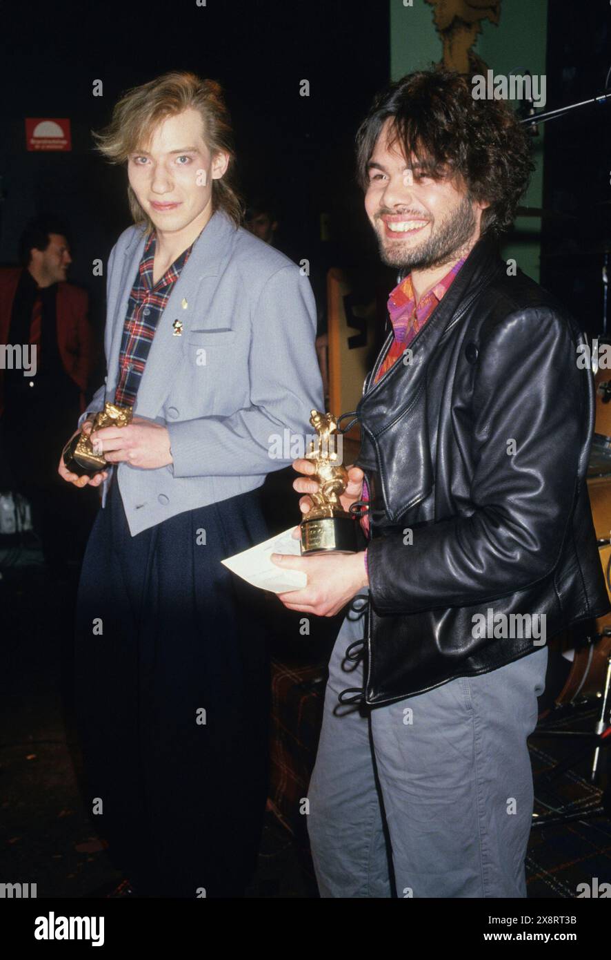 German Synthie pop band Alphaville in Stockholm Bernhard Lloyd and Marian Gold visit Stockholm 1985 Stock Photo