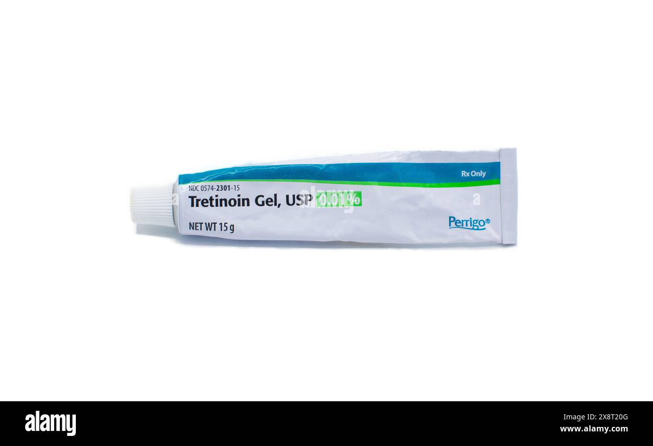 Ocala, FL 4-28-24 Tretinoin by Perrigo cream or gel proven to help improve skin appearance by combatting both acne and signs of aging like fine lines Stock Photo